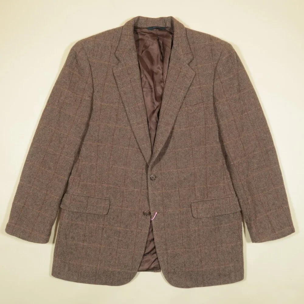 Brooks Brothers Camel Hair Blazer Mens 41L Fits 42L Brown Tattersall Herringbone